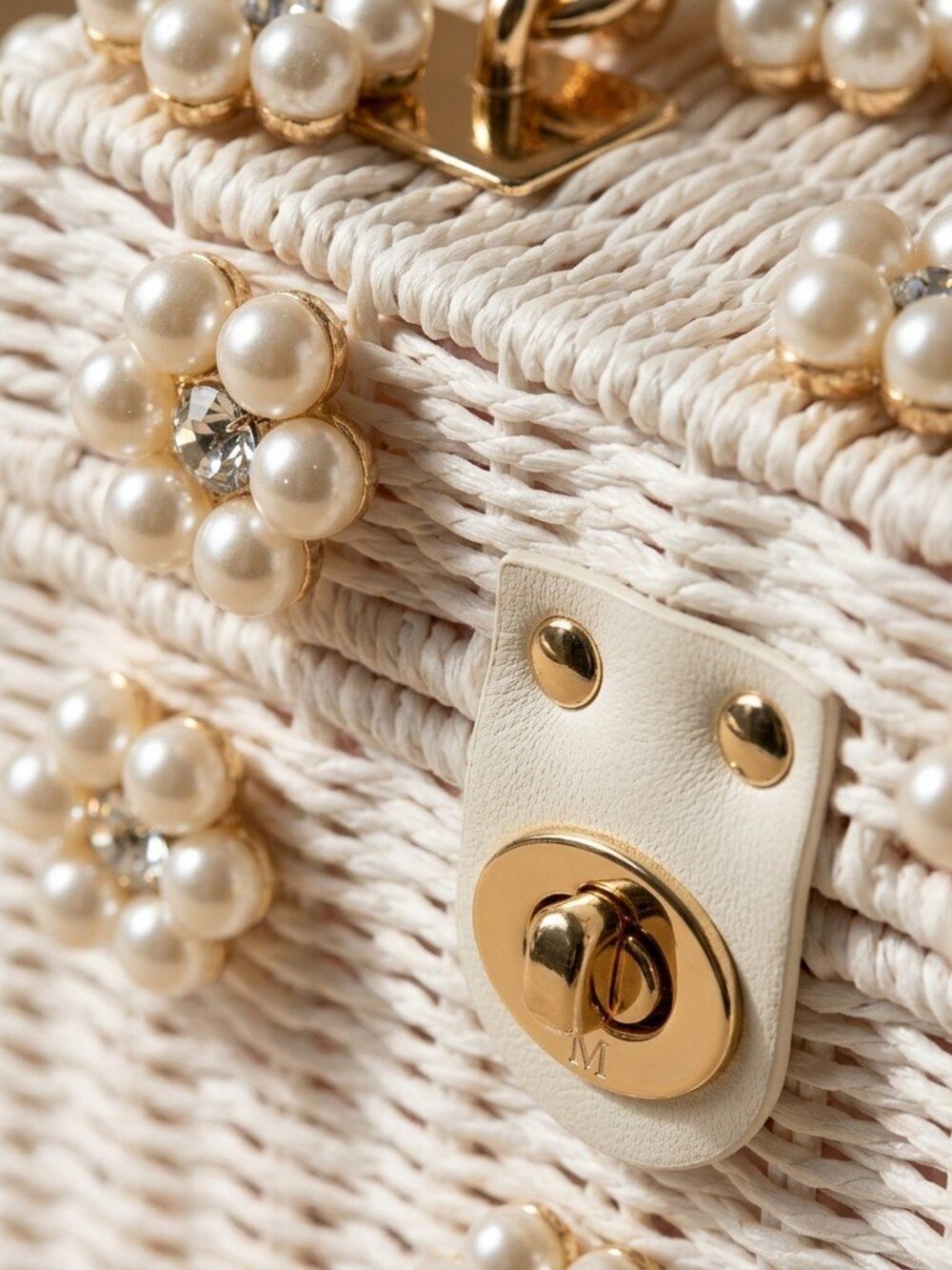 Sugar Pearl Bloom Woven Wicker Top Handle Purse - Picture 5 of 6